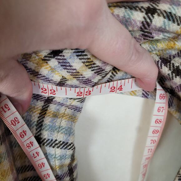 Vintage L.L. Bean wool oatmeal check plaid leather button jacket Size 18 Preppy - Picture 9 of 12